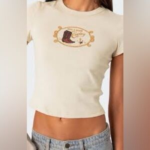 Edikted “Save A Horse Ride A Cowboy” T-Shirt in beige Women’s Medium
